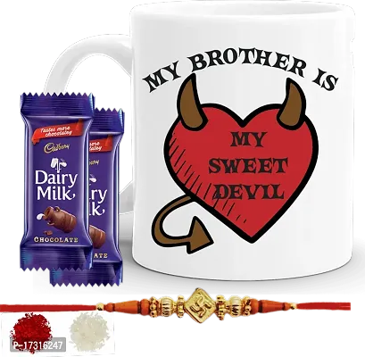 Rakhi Gift For Brother Combo With Chocolatesrakhi With Sweets Funny Quote Sweet Devil Printed Coffee Mug With Kumkumrice Set 2 Pc Chocolate-thumb0