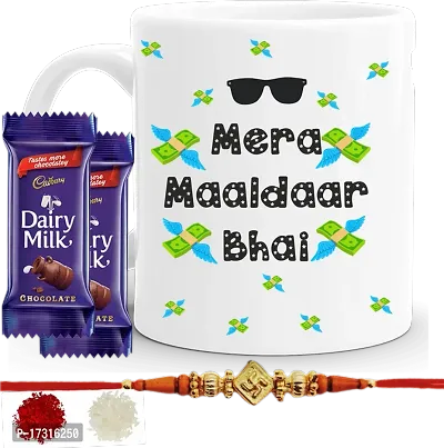 Rakhi Gift For Brother Combo With Chocolatesrakhi With Sweets Funny Quote Maldaar Bhai Printed Coffee Mug With Kumkumrice Set 2 Pc Chocolate