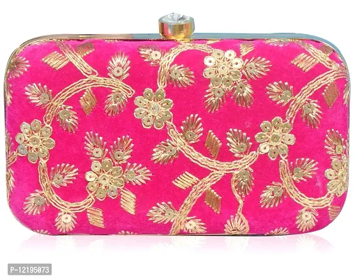 Roy variety's Women's Velvet Embroidery Box Clutch (Pink)-thumb0