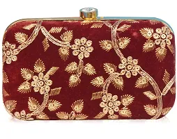Trendy Velvet Party Wear Bridal Box Clutch With Metal Sling Chain-thumb1