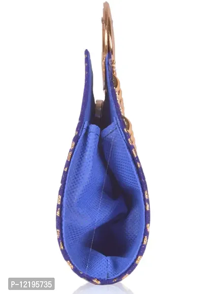 Roy variety's Women's Barfi Embroidery Bridal Clutch (BLUE)-thumb4