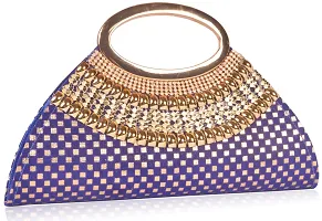 Roy variety's Women's Barfi Embroidery Bridal Clutch (BLUE)-thumb1