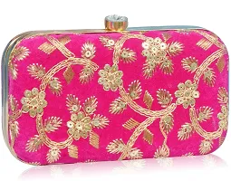 Roy variety's Women's Velvet Embroidery Box Clutch (Pink)-thumb1