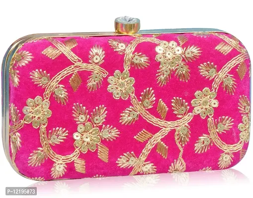 Roy variety's Women's Velvet Embroidery Box Clutch (Pink)-thumb2