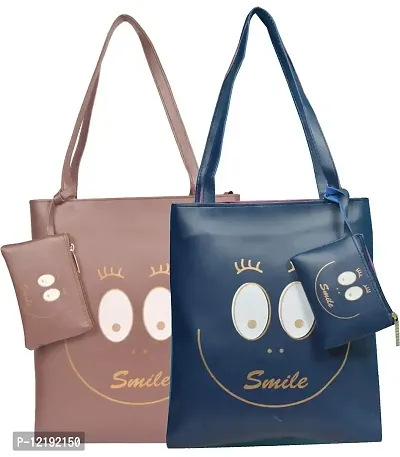 Roy variety's Women's Smile Printed Combo Tote Bag (Multi Color)