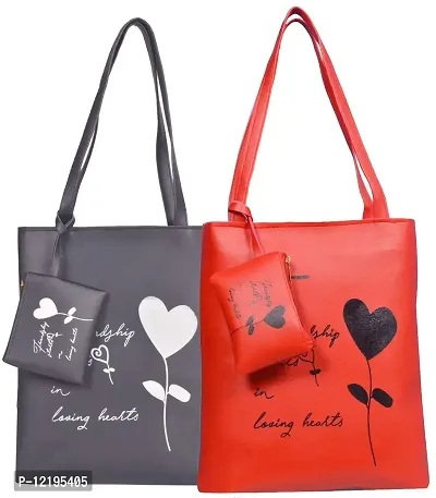 Roy variety's Women's Heart Printed Combo Tote Bag (Multi Color)