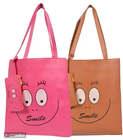 Roy variety's Women's Smile Printed Combo Tote Bag (Multi Color)