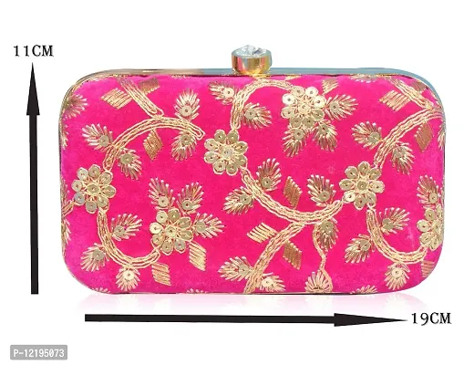 Roy variety's Women's Velvet Embroidery Box Clutch (Pink)-thumb3