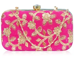 Roy variety's Women's Velvet Embroidery Box Clutch (Pink)-thumb4
