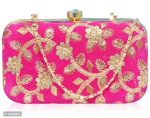 Roy variety's Women's Velvet Embroidery Box Clutch (Pink)-thumb5
