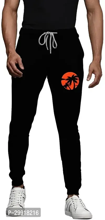 Stylish Black Cotton Blend Printed Track Pant For Men-thumb0