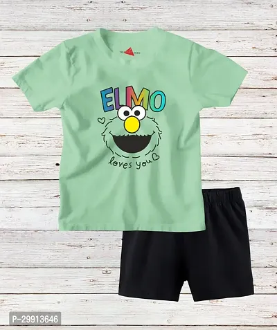 Trendy Green Cotton Blend Printed T-Shirts With Shorts For Kids