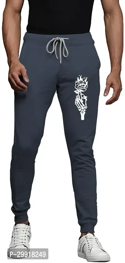 Stylish Grey Cotton Blend Printed Track Pant For Men-thumb0