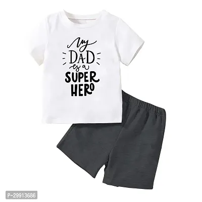 Trendy White Cotton Blend Printed T-Shirts With Shorts For Kids-thumb0