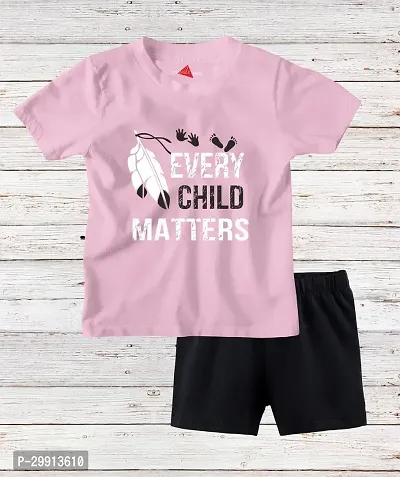 Trendy Pink Cotton Blend Printed T-Shirts With Shorts For Kids-thumb0