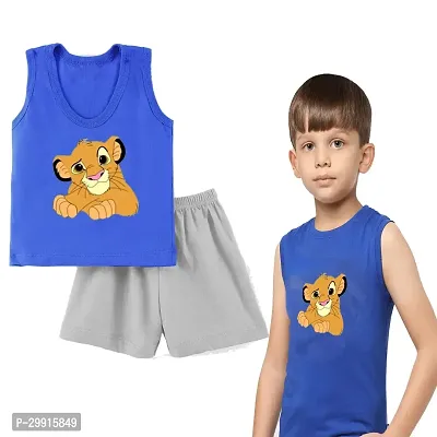 Trendy Blue Cotton Blend Printed T-Shirts With Shorts For Kids-thumb0