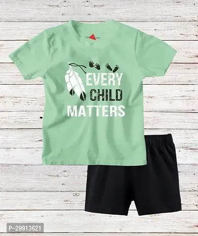 Trendy Green Cotton Blend Printed T-Shirts With Shorts For Kids-thumb0