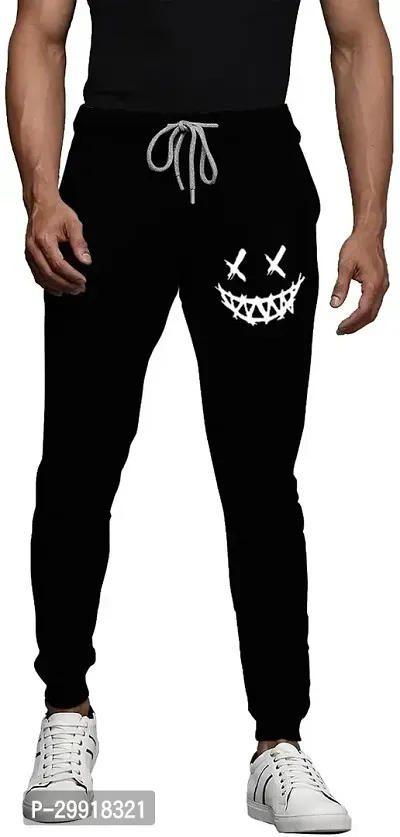 Stylish Black Cotton Blend Printed Track Pant For Men-thumb0