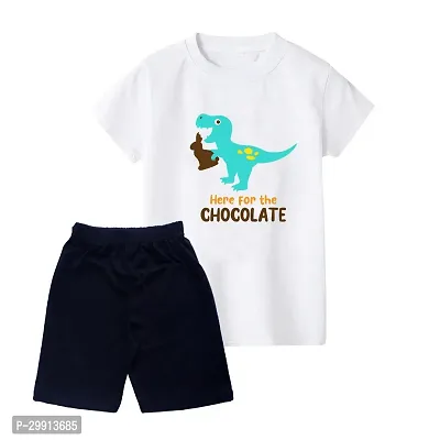 Trendy White Cotton Blend Printed T-Shirts With Shorts For Kids-thumb0