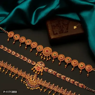 Shrishti Fashion Traditional Laxmi Design Gold Plated Set of 3 Kamarband Combo for Women-thumb0