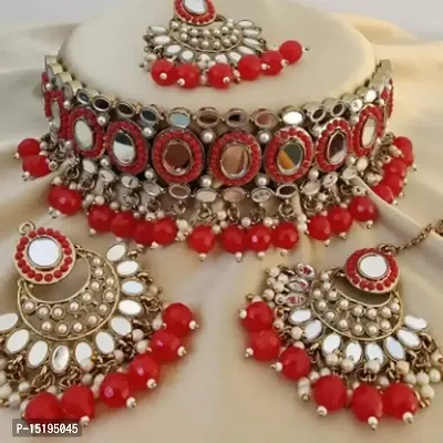 Shrishti Fashion Red Color Pearl Choker Necklace Set For Women-thumb0