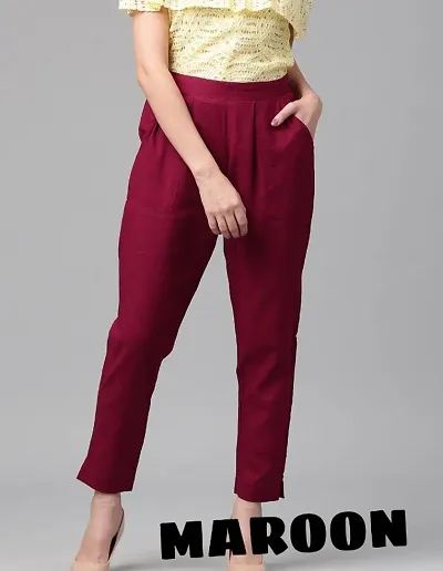 DIGITAL SHOPEE Women Cotton Wear Casual Regular Fit Elastic Waist Double Side Pocket Trouser