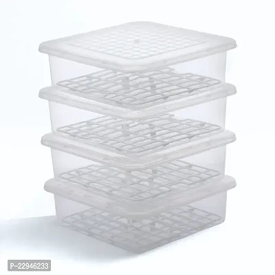 AIROMOON Transparent Airtight Fridge Storage Container with Tray 2500 ML Pack of 4