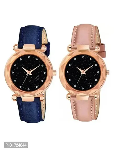 Stylish Multicoloured Synthetic Leather Analog Watches For Unisex Pack Of 2