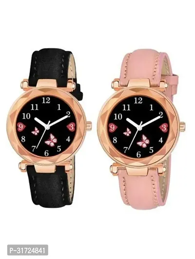 Stylish Multicoloured Synthetic Leather Analog Watches For Unisex Pack Of 2