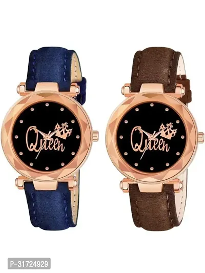 Stylish Multicoloured Synthetic Leather Analog Watches For Unisex Pack Of 2