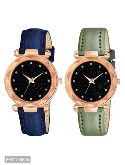 Stylish Multicoloured Synthetic Leather Analog Watches For Unisex Pack Of 2