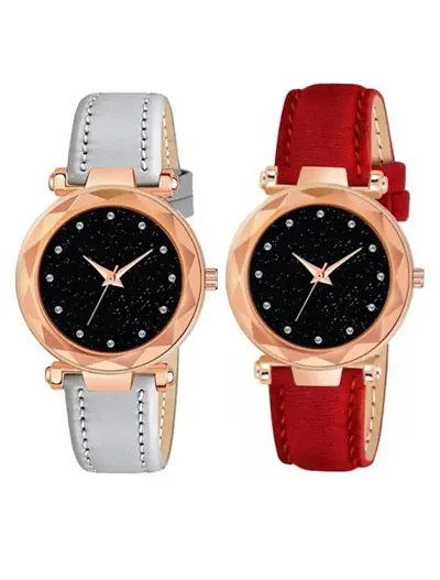 HRV 12Diamond Dial and Leather Belt Combo Women and Girls Watch