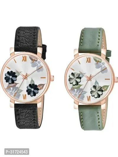 Stylish Multicoloured Synthetic Leather Analog Watches For Unisex Pack Of 2-thumb0