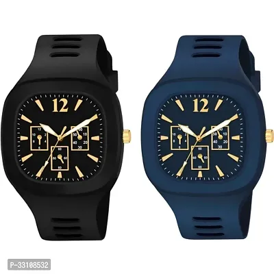 Stylish Silicone Analog Square Dial Wrist Sports Watches For Men- Pack Of 2