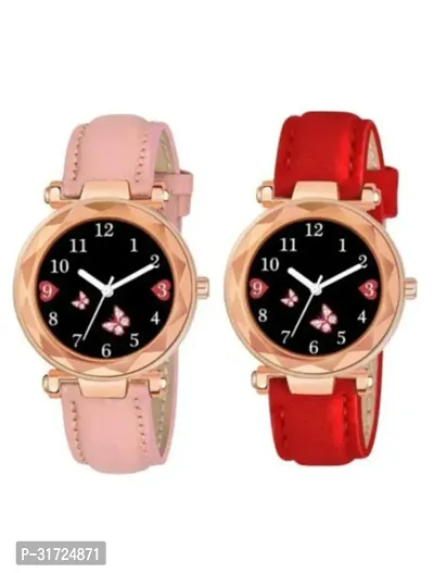 Stylish Multicoloured Synthetic Leather Analog Watches For Unisex Pack Of 2