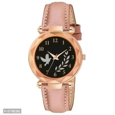 Stylish Pink Genuine Leather Analog Watches For Women-thumb0