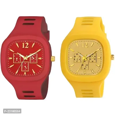 Stylish Silicone Analog Square Dial Wrist Sports Watches For Men- Pack Of 2-thumb0