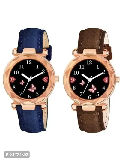 Stylish Multicoloured Synthetic Leather Analog Watches For Unisex Pack Of 2