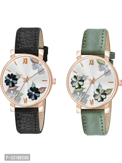 Stylish Synthetic Leather Analog Watches For Women- Pack Of 2