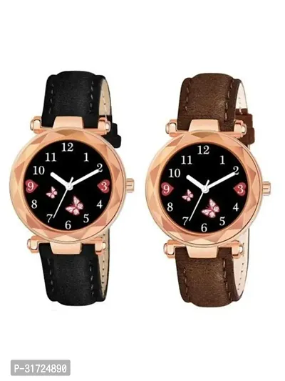 Stylish Multicoloured Synthetic Leather Analog Watches For Unisex Pack Of 2-thumb0