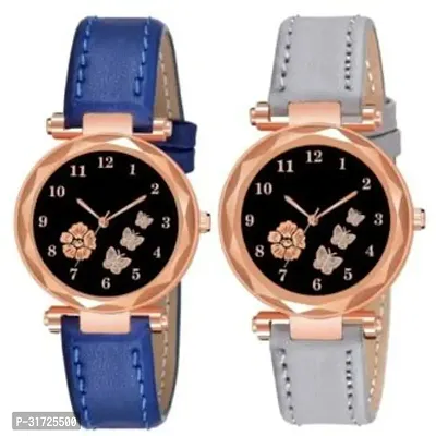 Stylish Multicoloured Synthetic Leather Analog Watches For Unisex Pack Of 2-thumb0