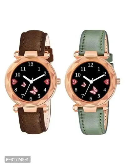 Stylish Multicoloured Synthetic Leather Analog Watches For Unisex Pack Of 2