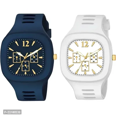 Stylish Silicone Analog Square Dial Wrist Sports Watches For Men- Pack Of 2-thumb0