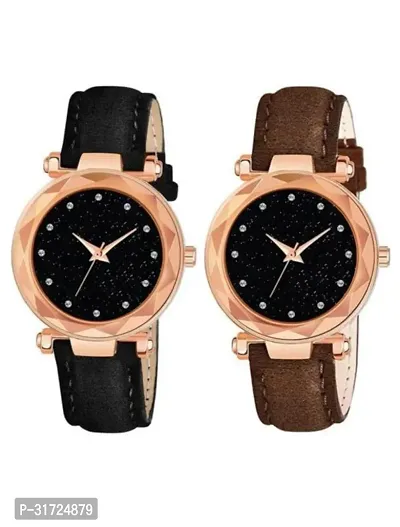 Stylish Multicoloured Synthetic Leather Analog Watches For Unisex Pack Of 2