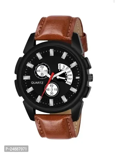 A20 Stylish Cut Dial  Brown Leather Belt Watch For Men-thumb0