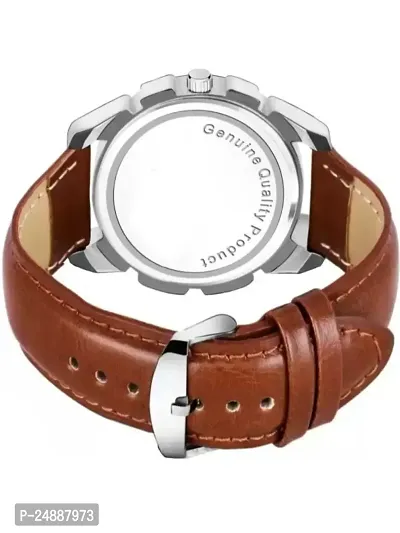 A20 Stylish Cut Dial  Brown Leather Belt Watch For Men-thumb3