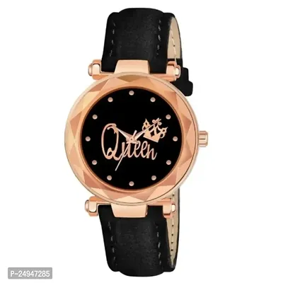 A71 Stylish  Cute Black Leather Belt Queen Watch For Girls-thumb0