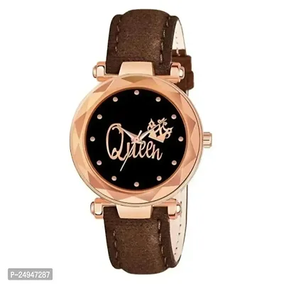 A71 Stylish  Cute Brown Leather Belt Queen Watch For Girls-thumb0