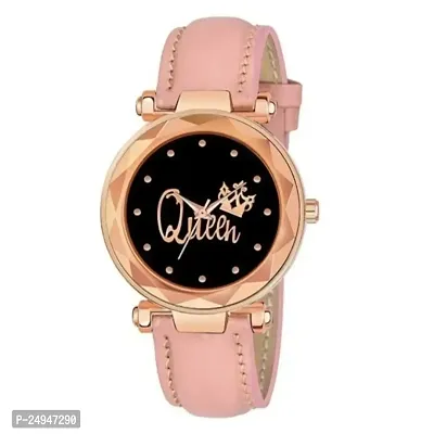 A71 Stylish  Cute Pink Leather Belt Queen Watch For Girls-thumb0