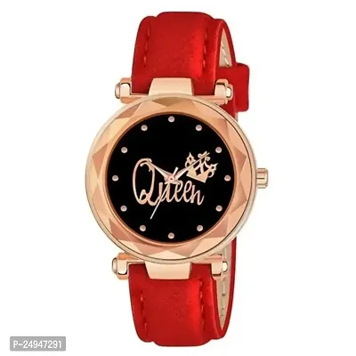 A71 Stylish  Cute Red Leather Belt Queen Watch For Girls-thumb0